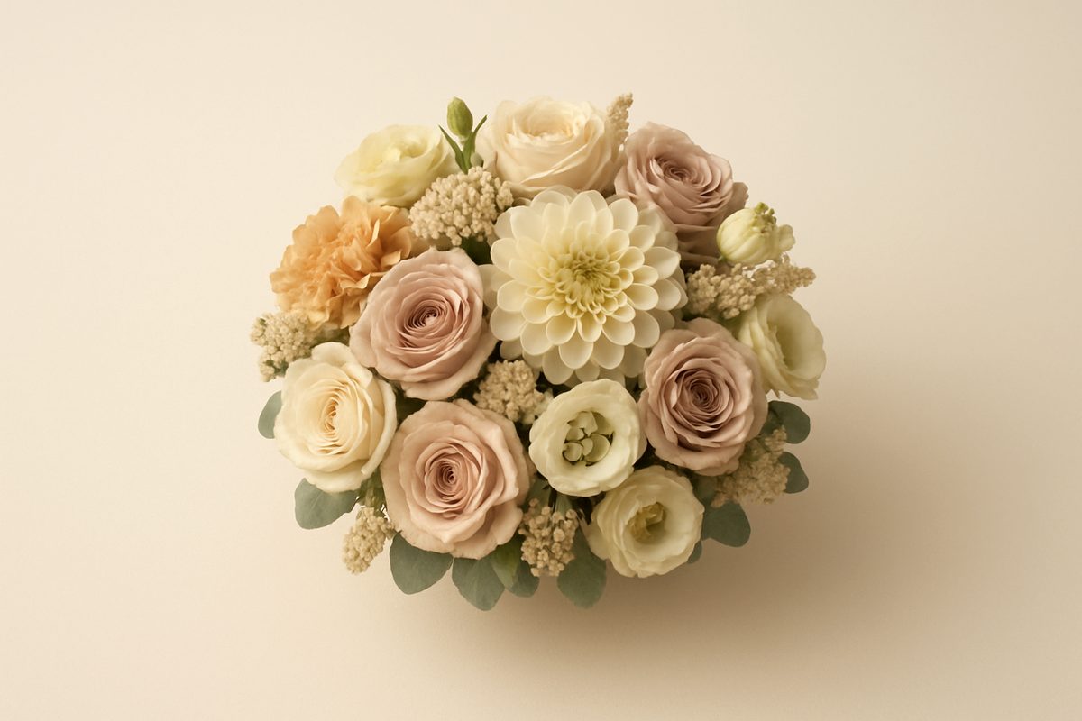 丸くまとめた花のアレンジメント